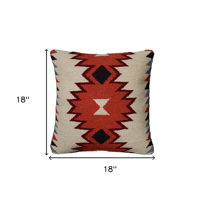 18" Orange and Ivory Cotton Throw Pillow - Home Decor