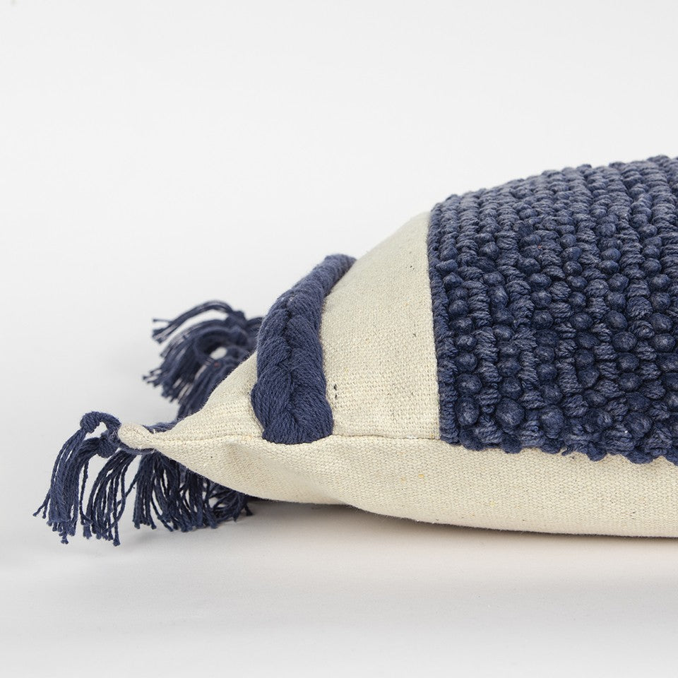14" X 26" Navy Blue And Off White Braided Cotton Throw Pillow - Home & Garden