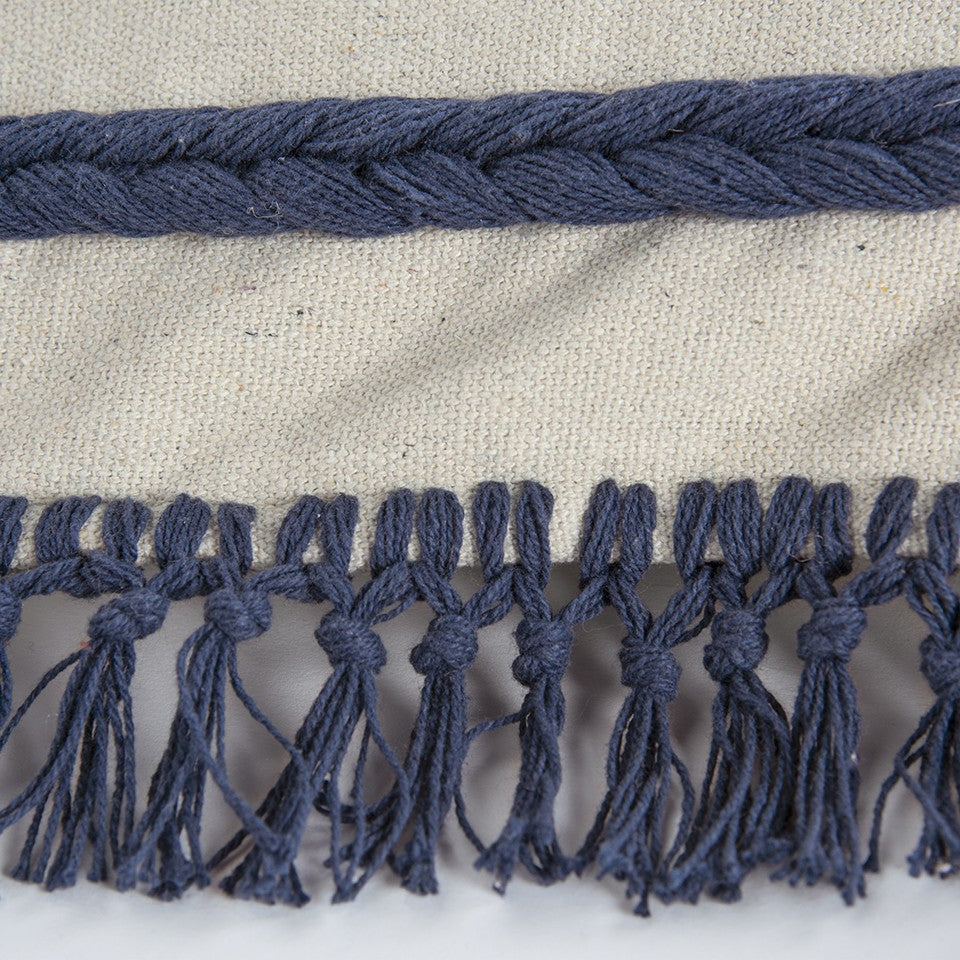 14" X 26" Navy Blue And Off White Braided Cotton Throw Pillow - Home & Garden