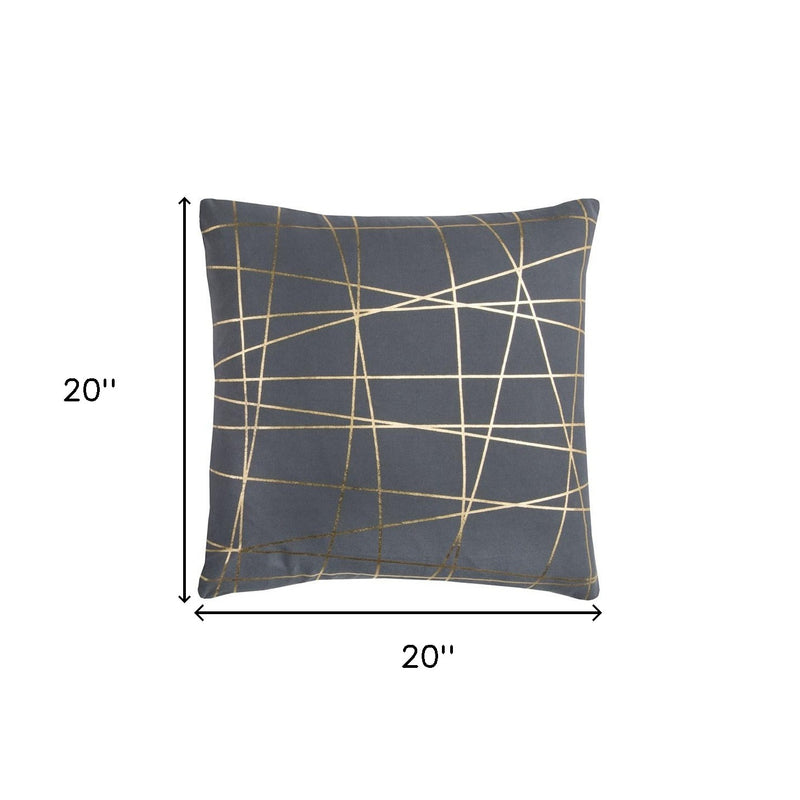 20" Gray and Gold Abstract Linework Cotton Throw Pillow - Home Decor