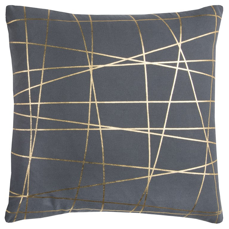 20" Gray and Gold Abstract Linework Cotton Throw Pillow - Home Decor