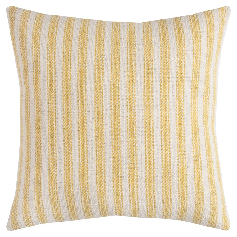 20" Yellow And Natural Ticking Stripe Cotton Canvas Throw Pillow - Home Decor