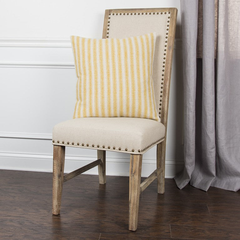 20" Yellow And Natural Ticking Stripe Cotton Canvas Throw Pillow - Home Decor