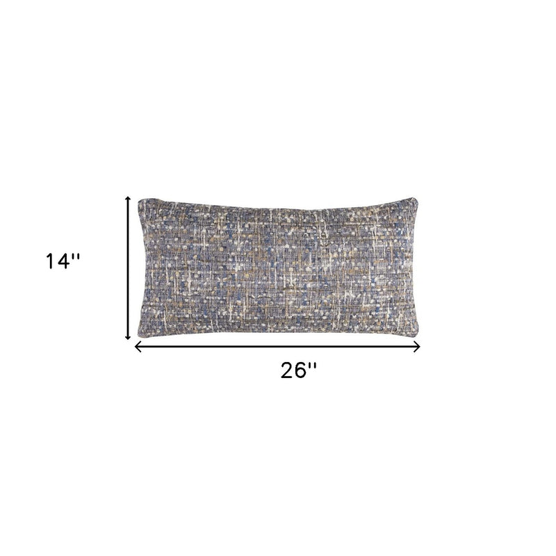14" X 26" Blue Gray And Beige Nubby Cotton Lumbar Throw Pillow With Texture - Home Decor