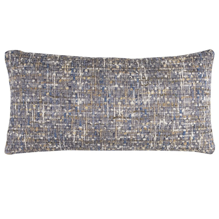 14" X 26" Blue Gray And Beige Nubby Cotton Lumbar Throw Pillow With Texture - Home Decor