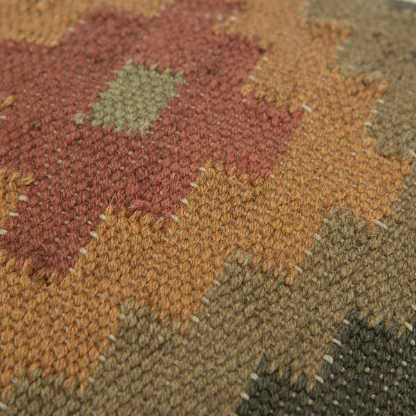 18" Brown and Green Geometric Jute Wool Blend Throw Pillow - Home Decor
