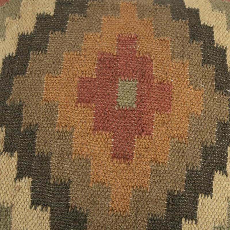 18" Brown and Green Geometric Jute Wool Blend Throw Pillow - Home Decor