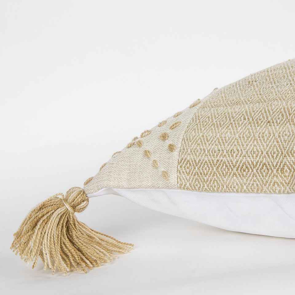 Ivory Blush Accent Stitch Color Block Throw Pillow