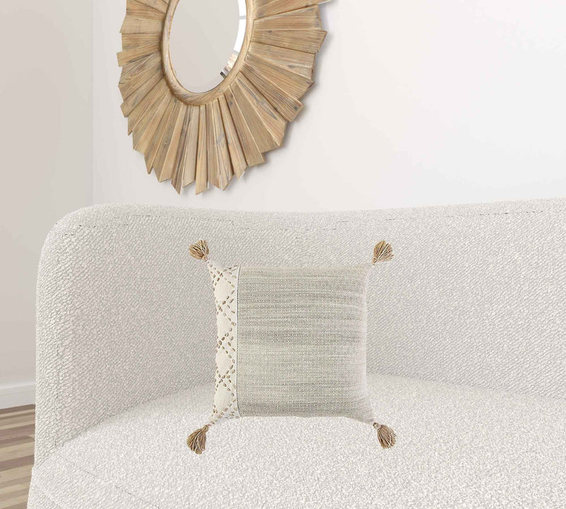 Ivory Blush Accent Stitch Color Block Throw Pillow