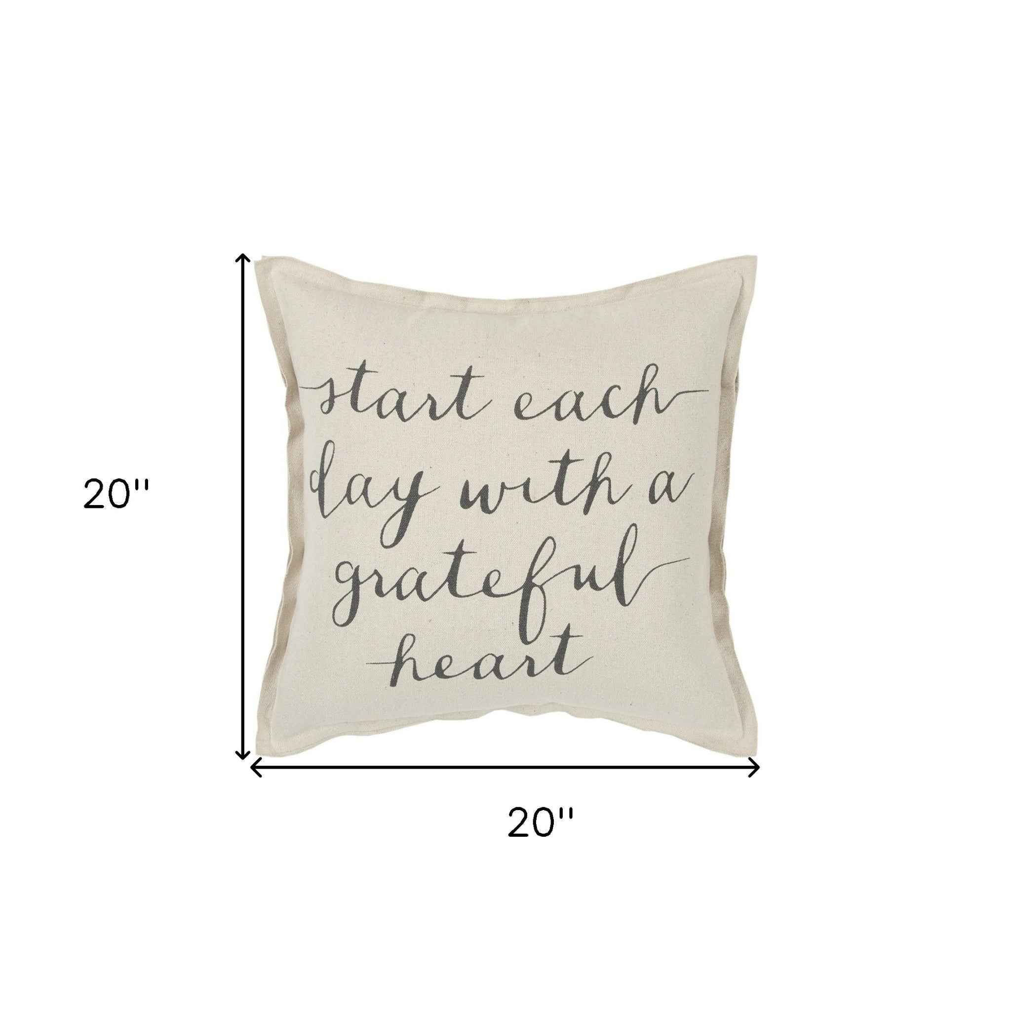 Gray Cream Grateful Heart Decorative Throw Pillow