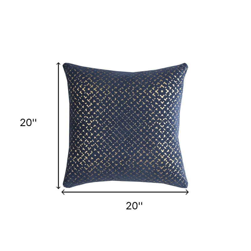 20" Blue and Gold Geometric Cotton Throw Pillow - Home Decor