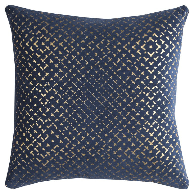 20" Blue and Gold Geometric Cotton Throw Pillow - Home Decor