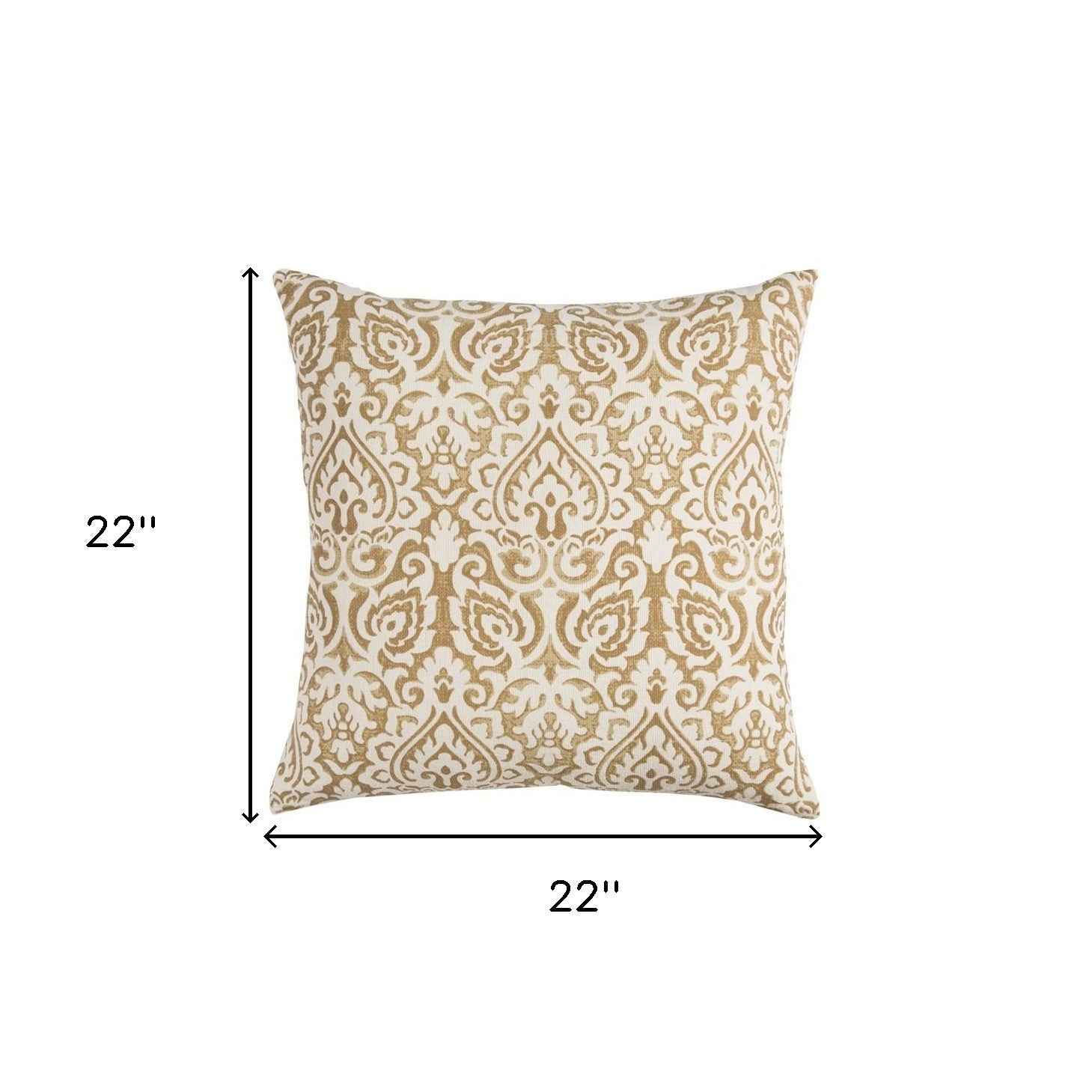 Gold White Distressed Damask Throw Pillow