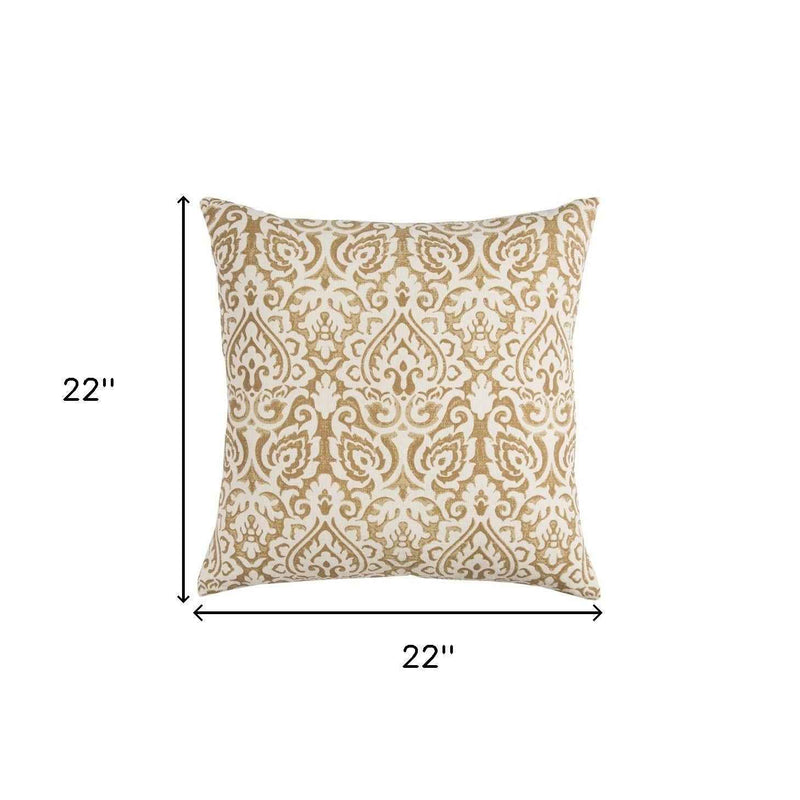Gold White Distressed Damask Throw Pillow