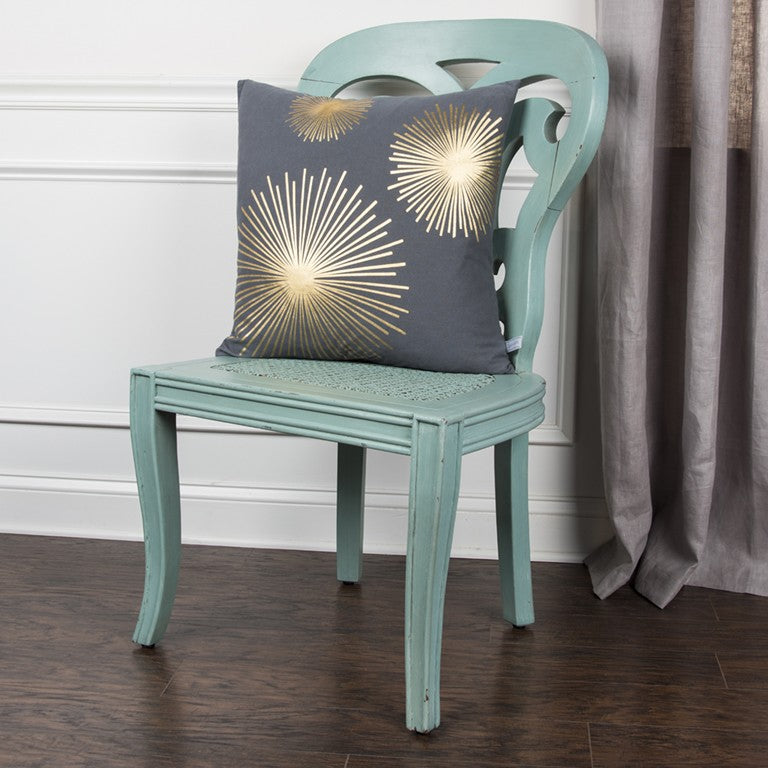 20" Gray and Gold Fireworks Cotton Throw Pillow - Home Decor