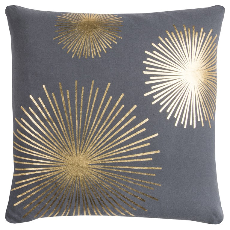 20" Gray and Gold Fireworks Cotton Throw Pillow - Home Decor