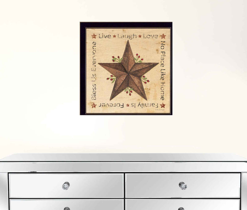 Live Laugh Love Rustic Star Black Framed Print Wall Art