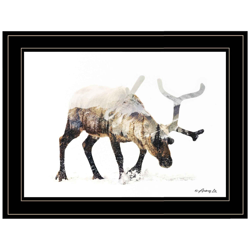 Arctic Reindeer 2 Black Framed Print Wall Art