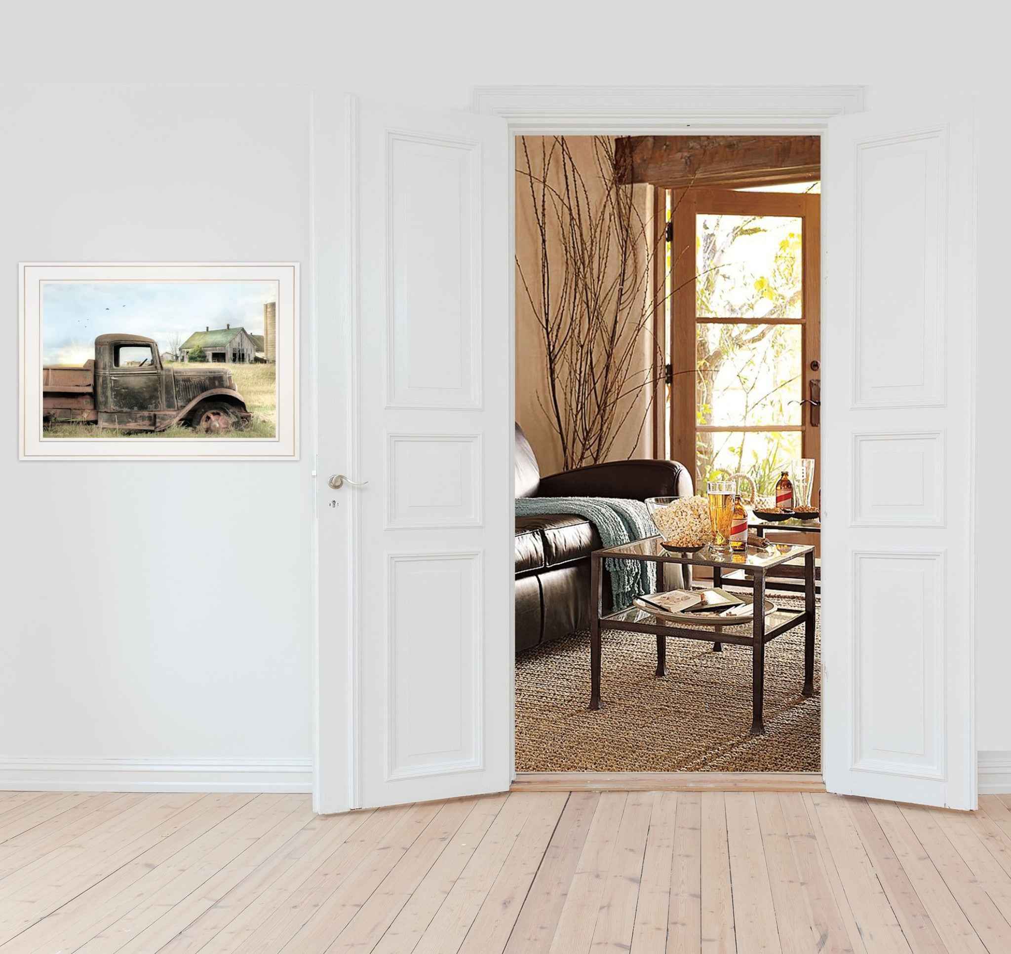 Vintage Farm Trucks I 1 White Framed Print Wall Art