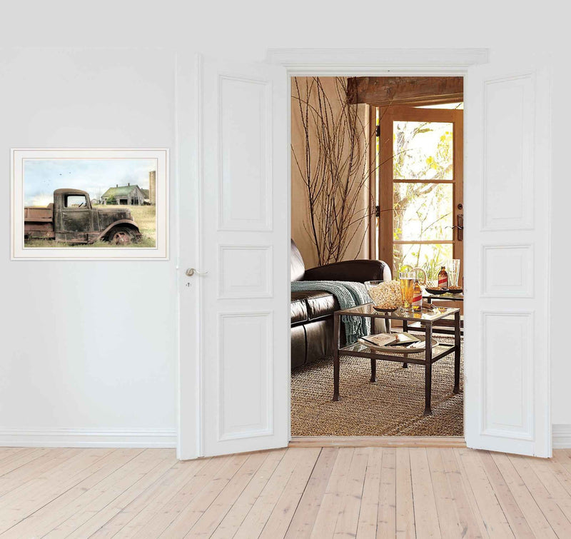 Vintage Farm Trucks I 1 White Framed Print Wall Art