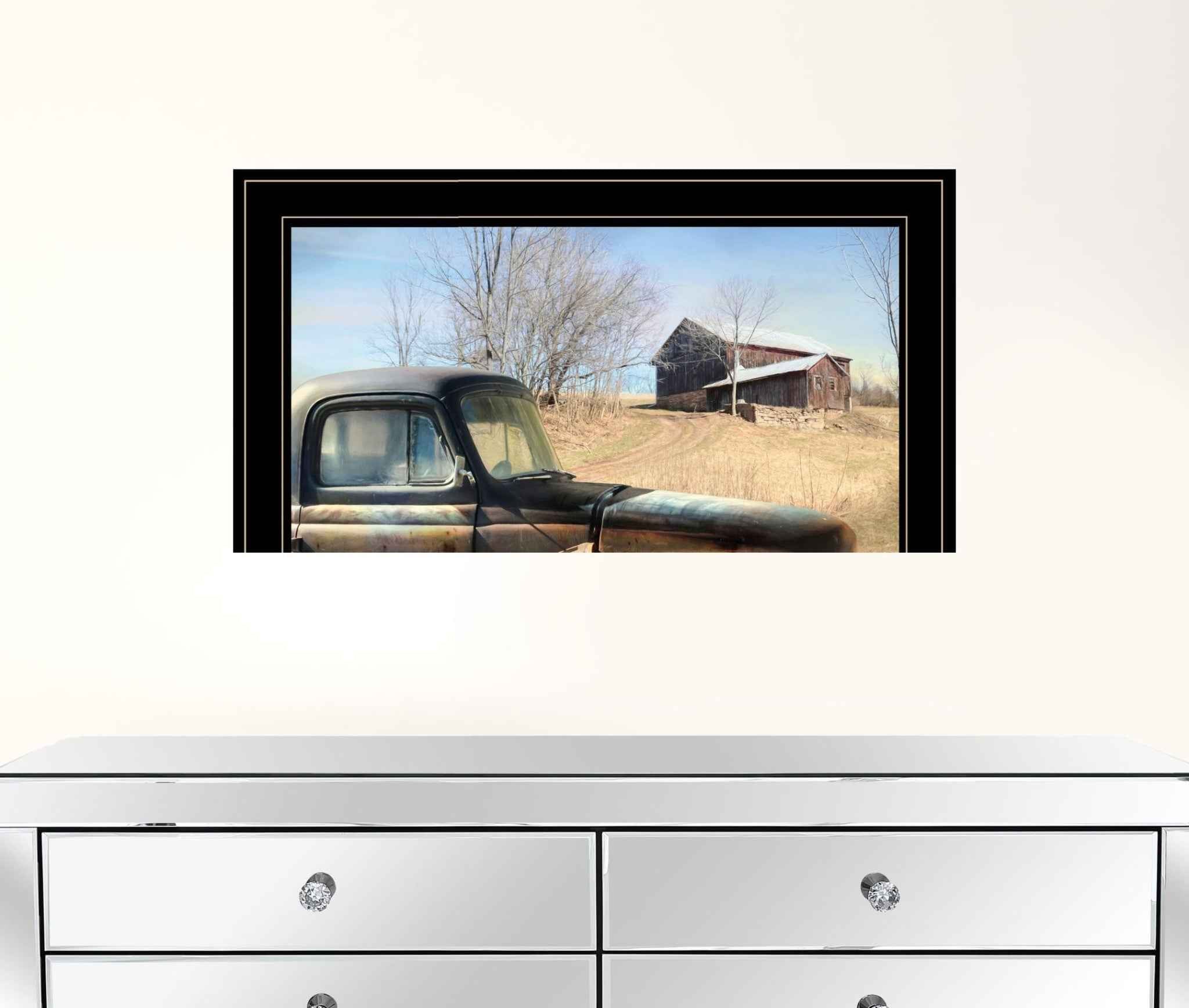 Vintage Farm Trucks 2 Black Framed Print Wall Art