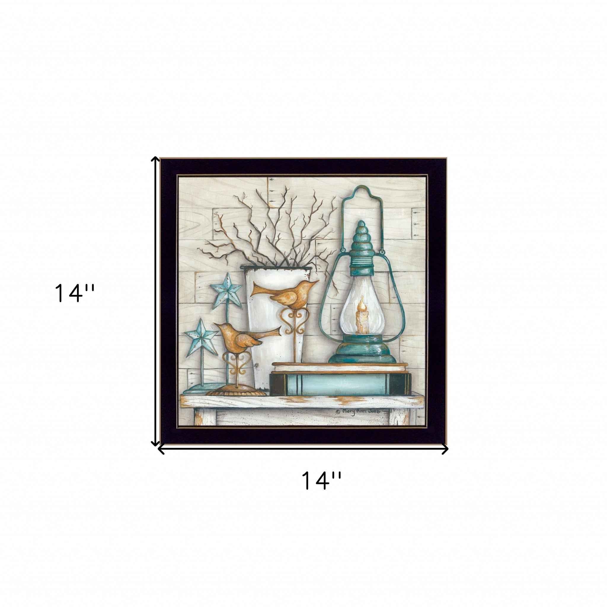 Lantern On Books 1 Black Framed Print Wall Art