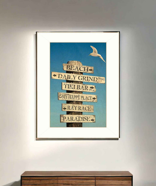 Beach Directional 2 White Framed Print Wall Art