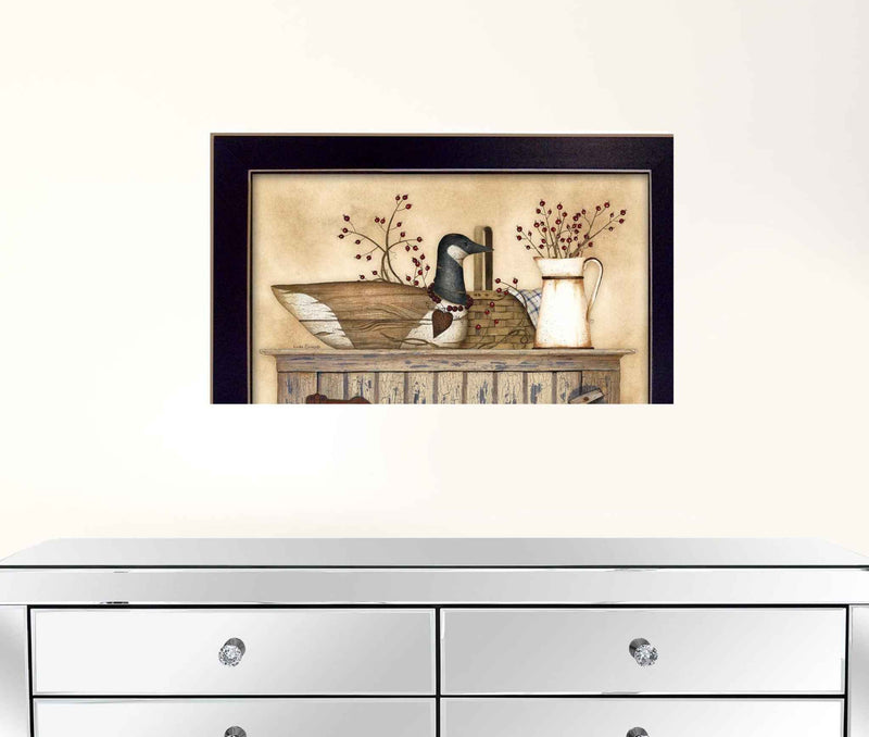 Duck And Berry Still Life Black Framed Print Wall Art