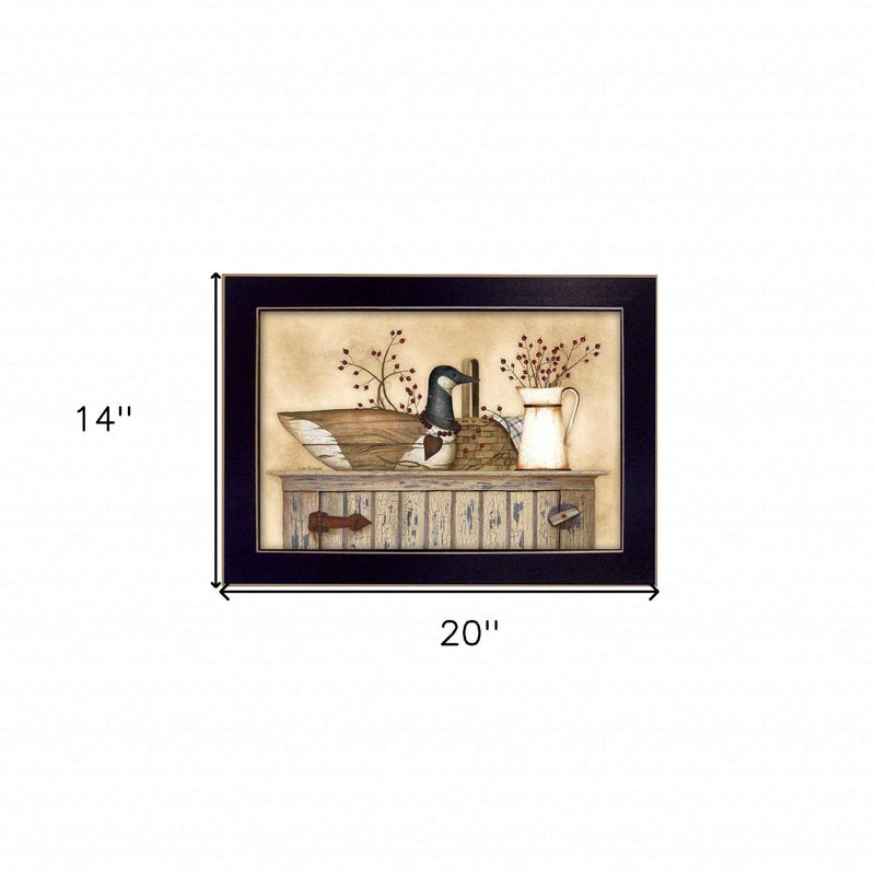 Duck And Berry Still Life Black Framed Print Wall Art