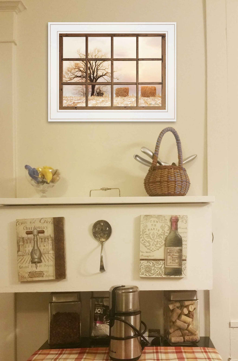 View Of Fields White Framed Print Wall Art