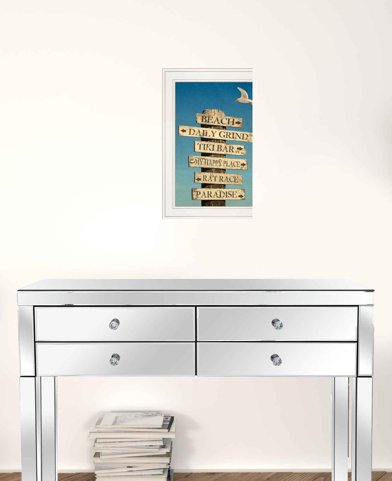 Beach Directional White Framed Print Wall Art