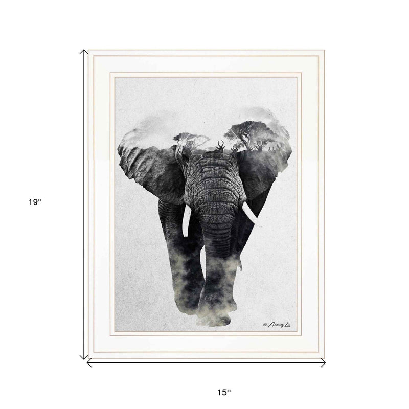 Elephant Walk 1 White Framed Print Wall Art