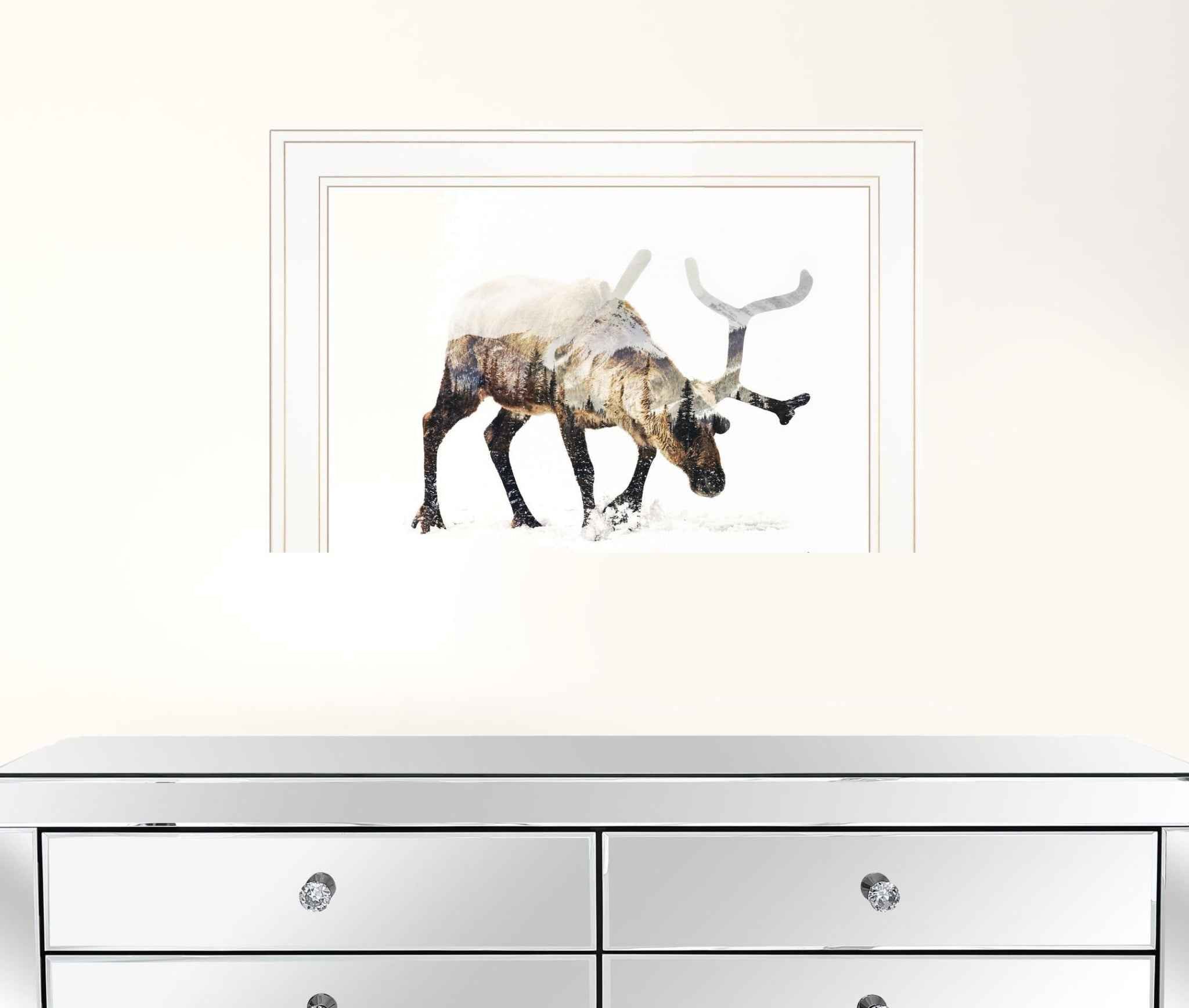 Arctic Reindeer 1 White Framed Print Wall Art