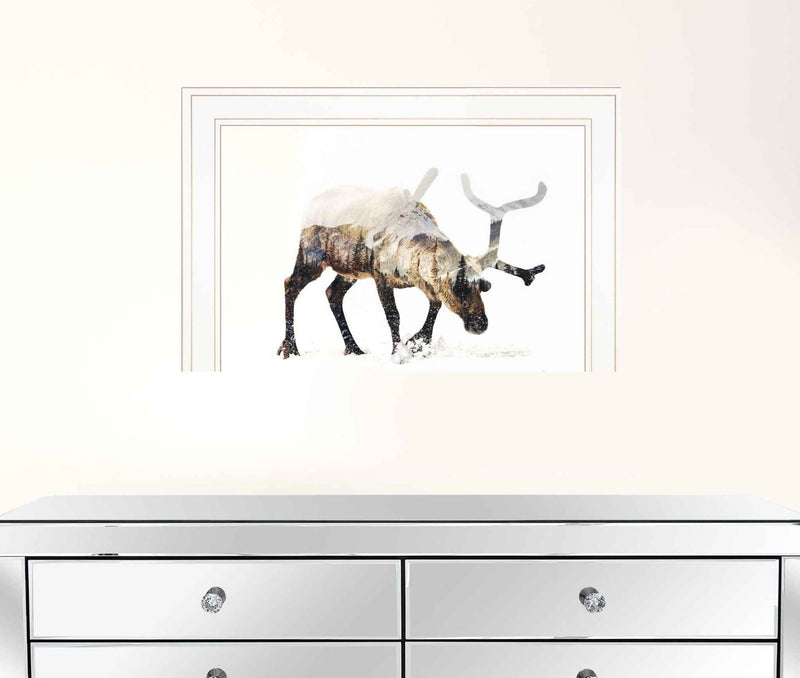 Arctic Reindeer 1 White Framed Print Wall Art