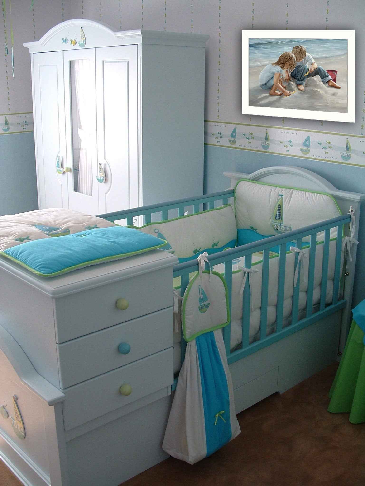 Sand Castle Builders 1 White Framed Print Wall Art