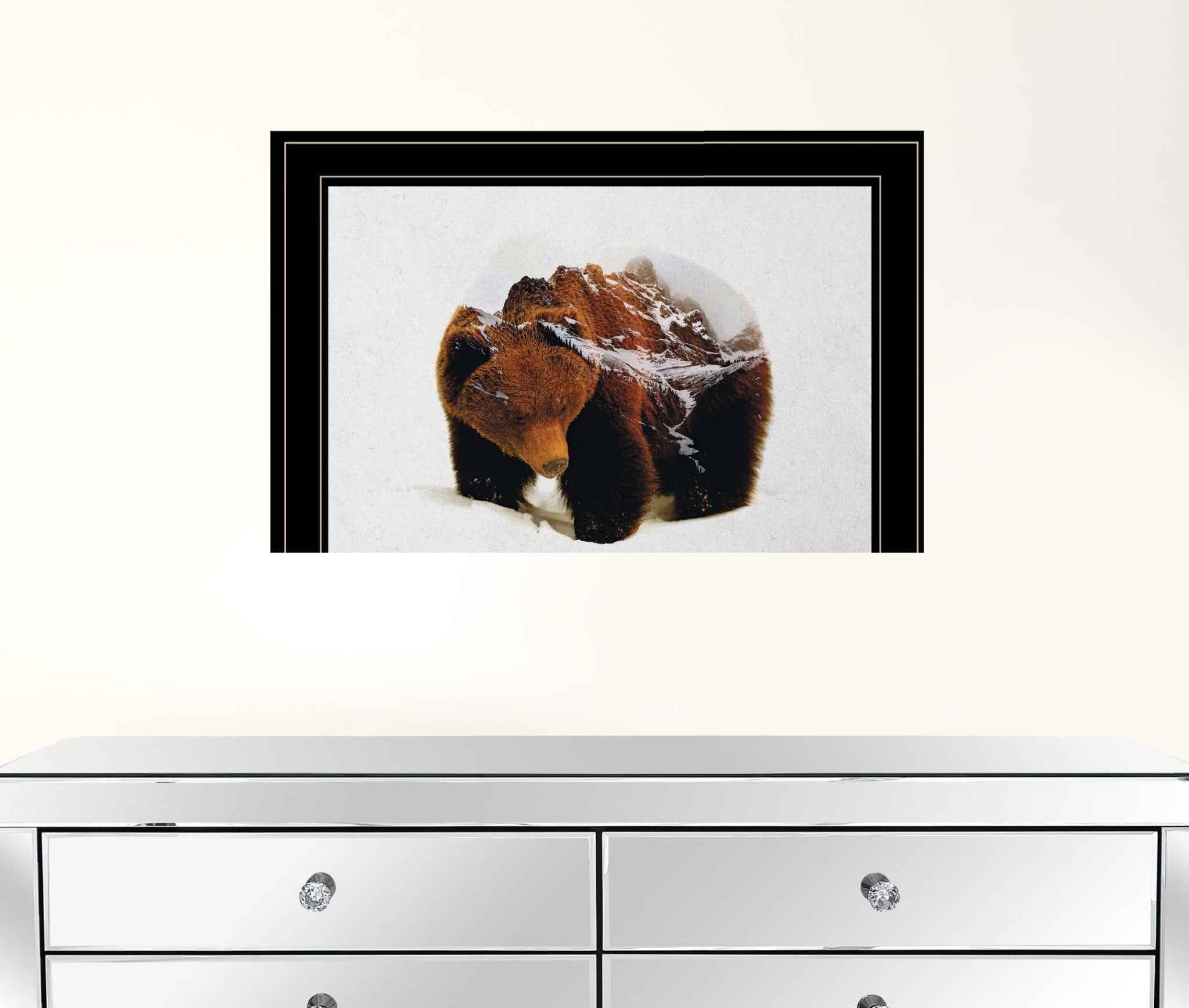 Bear In The Mountains 2 Black Framed Print Wall Art