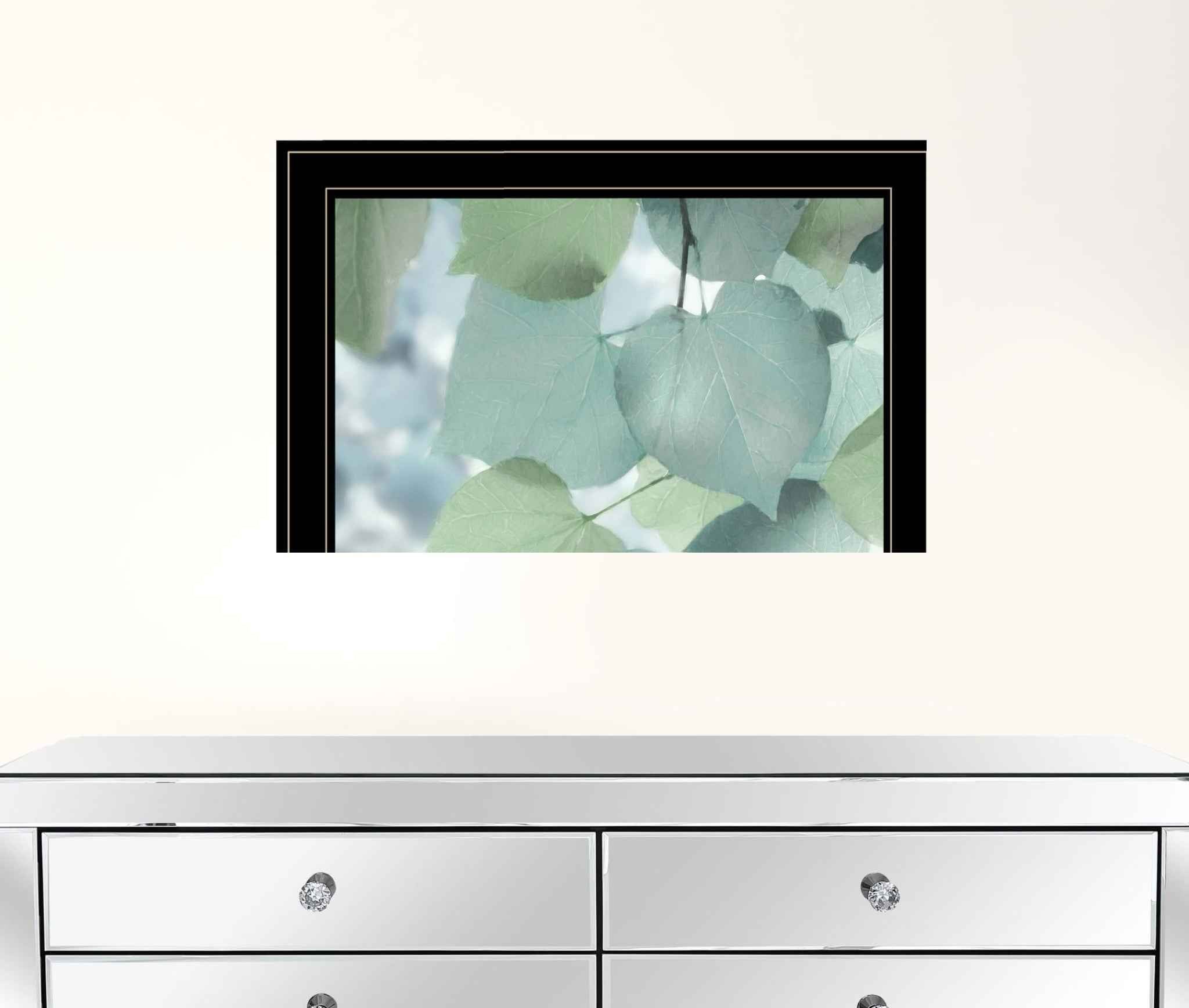 Aqua Leaves 2 Black Framed Print Wall Art