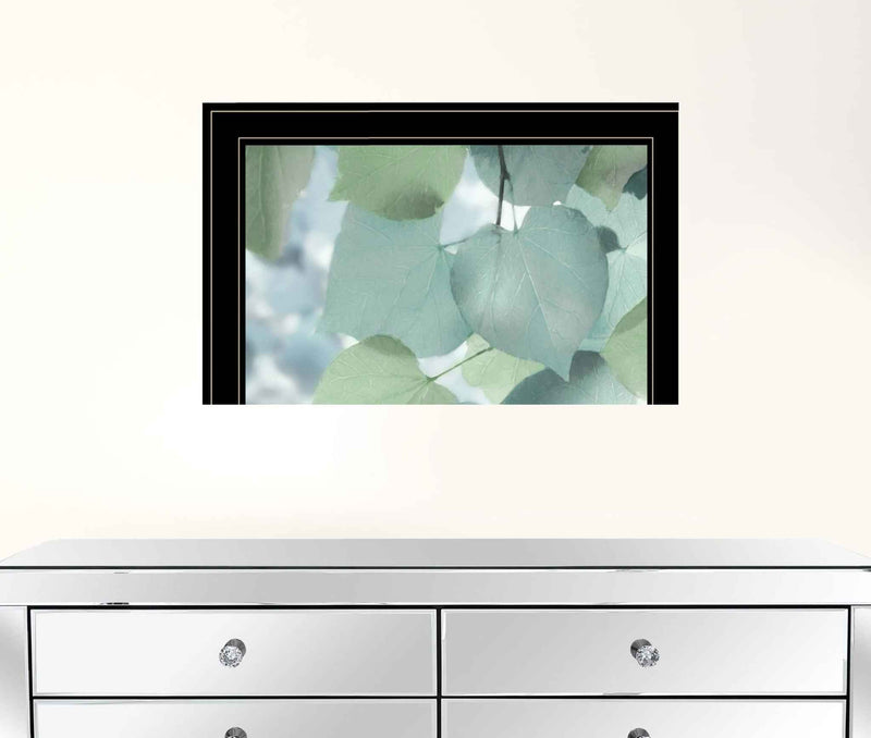 Aqua Leaves 2 Black Framed Print Wall Art