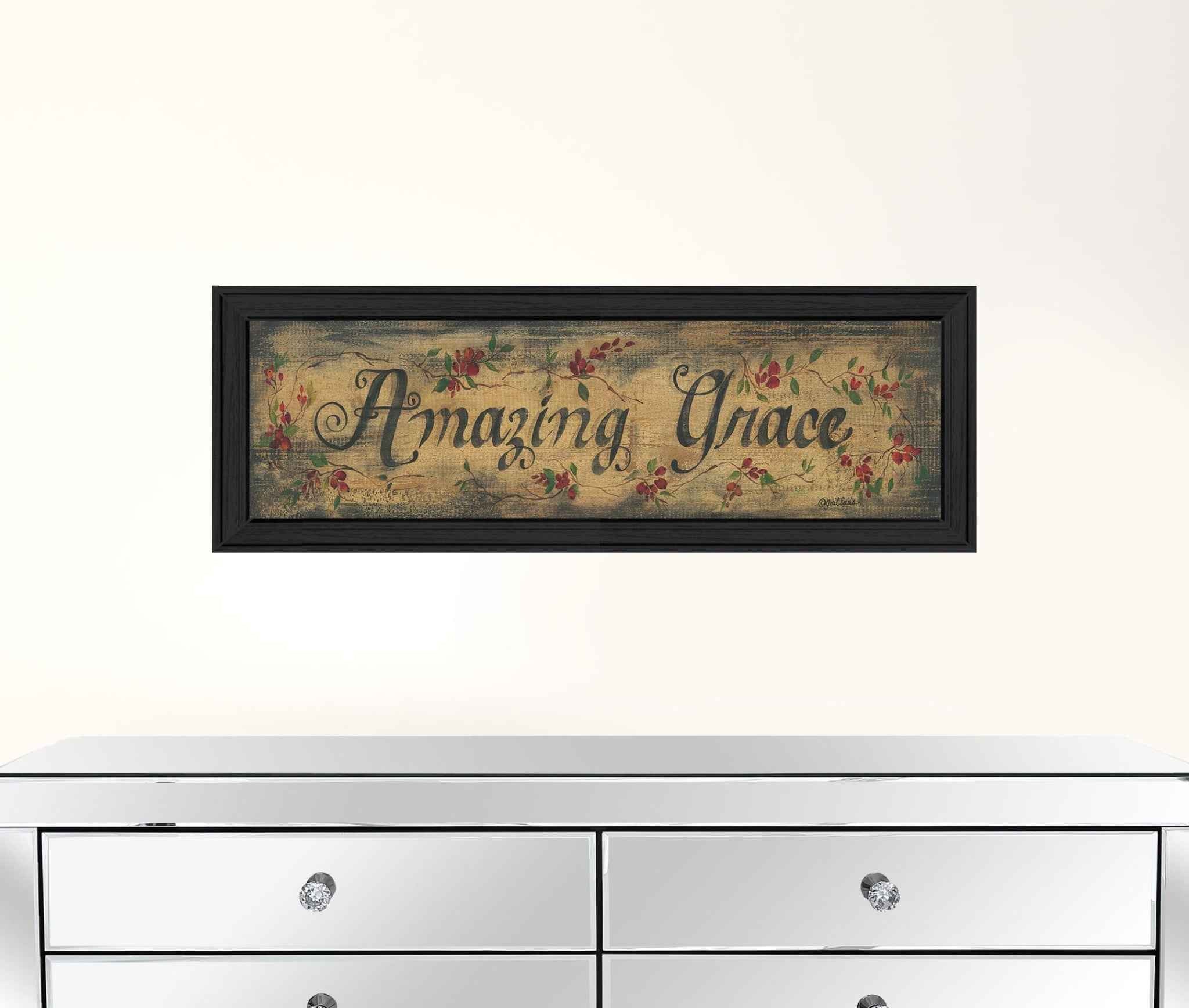 Amazing Grace Floral Black Framed Print Wall Art