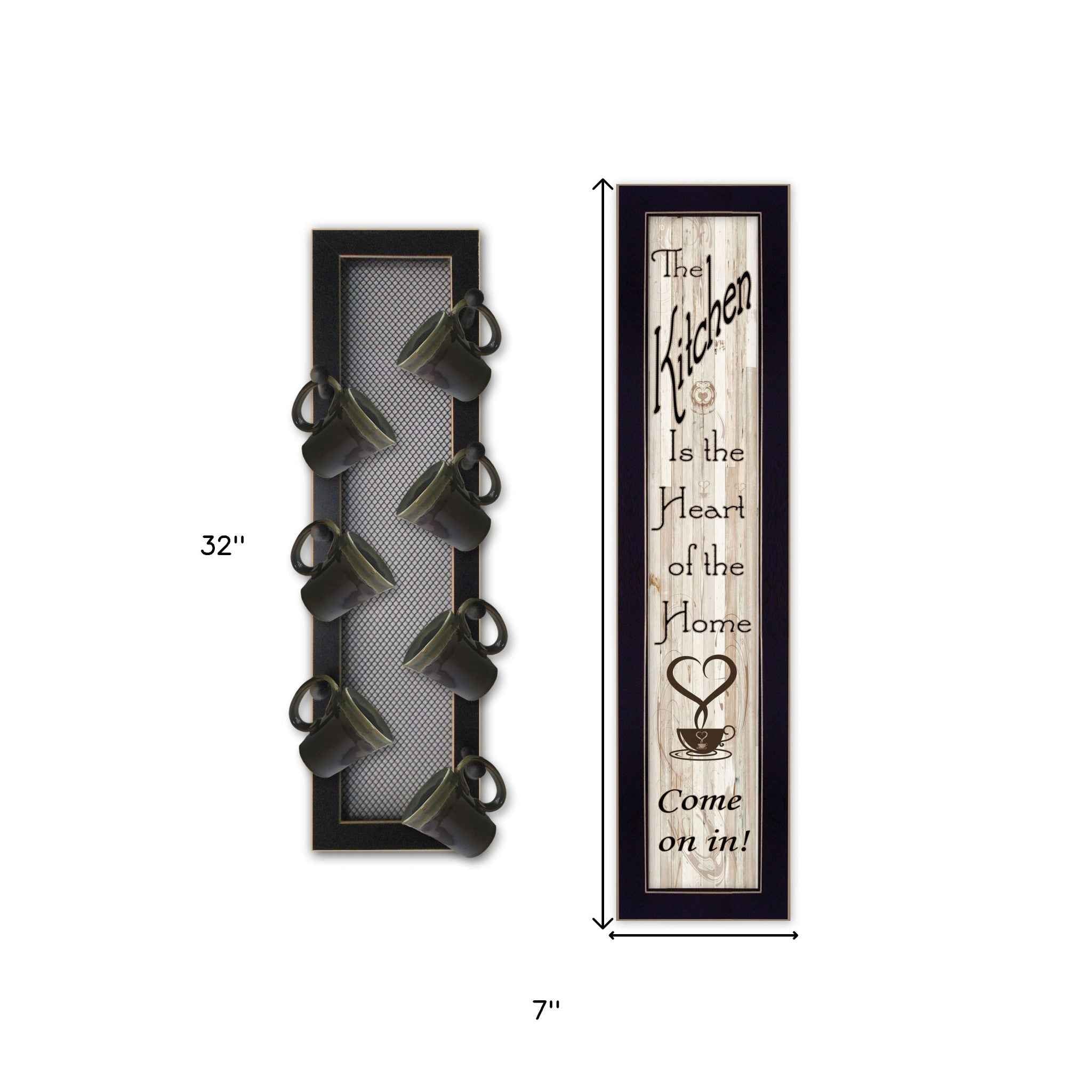Set Of Two Come On In With Seven Peg Mug Rack 2 Black Framed Print Wall Art