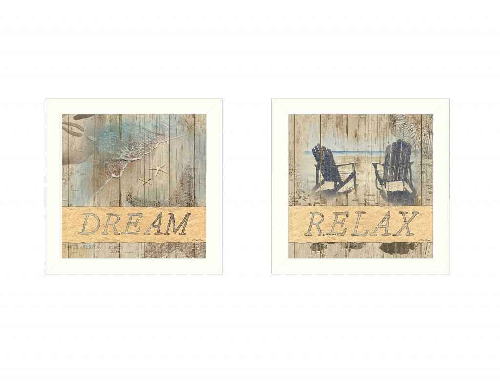 Set Of Two Dream Or Relax White Framed Print Wall Art