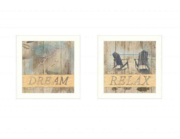 Set Of Two Dream Or Relax White Framed Print Wall Art