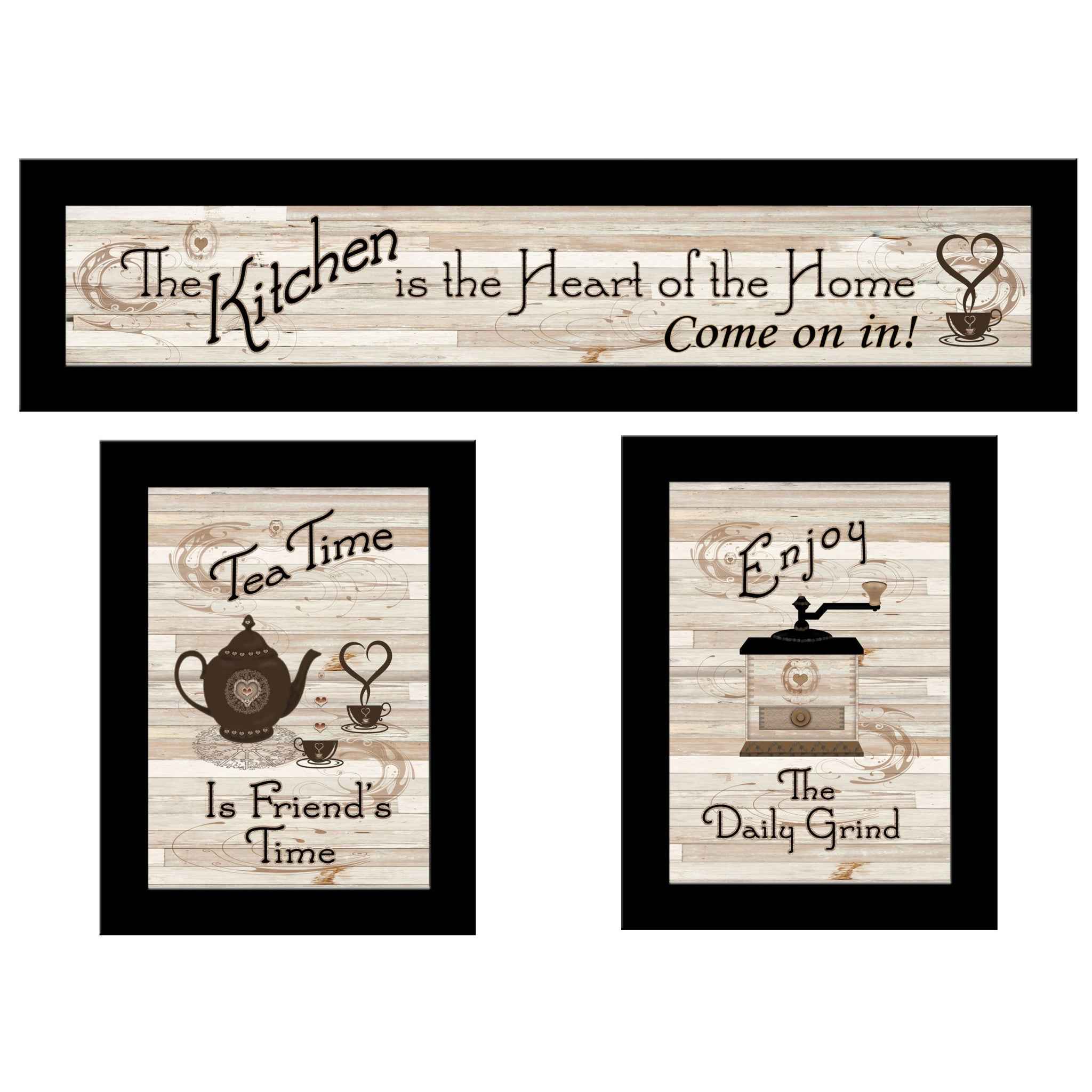 Set Of Three Kitchen Friendship Collection Iii 3 Black Framed Print Kitchen Wall Art