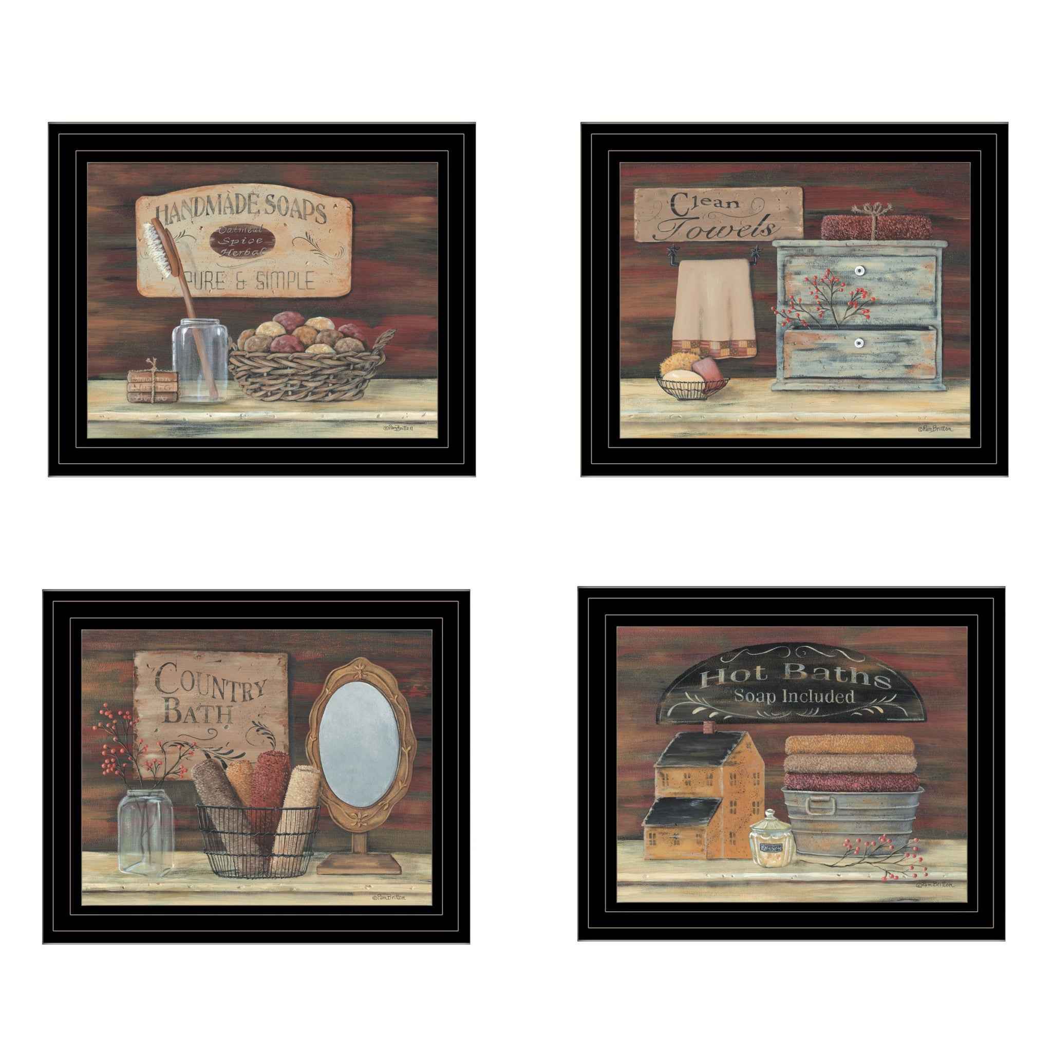 Set Of Four Bathroom Black Framed Print Bathroom Wall Art