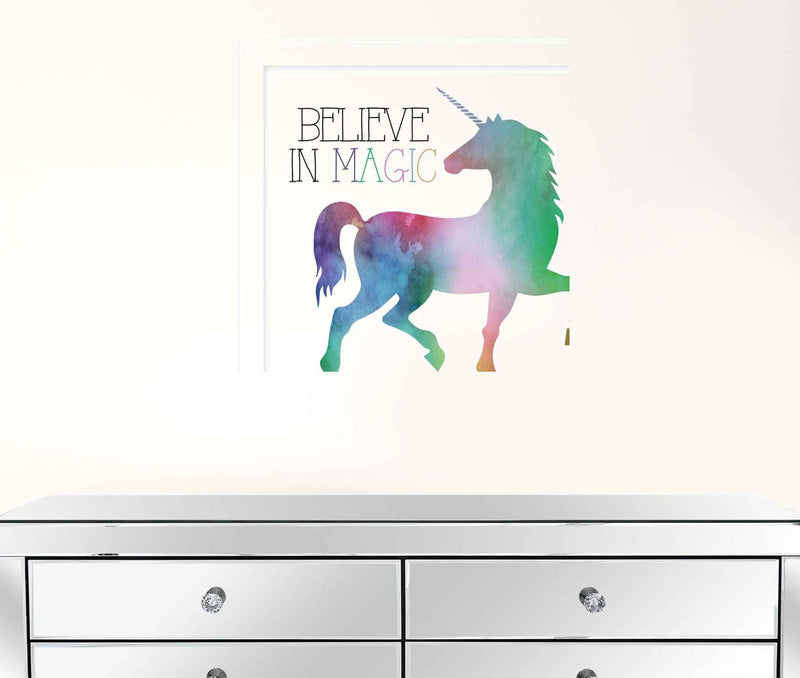 Believe In Magic Unicorn White Framed Print Wall Art