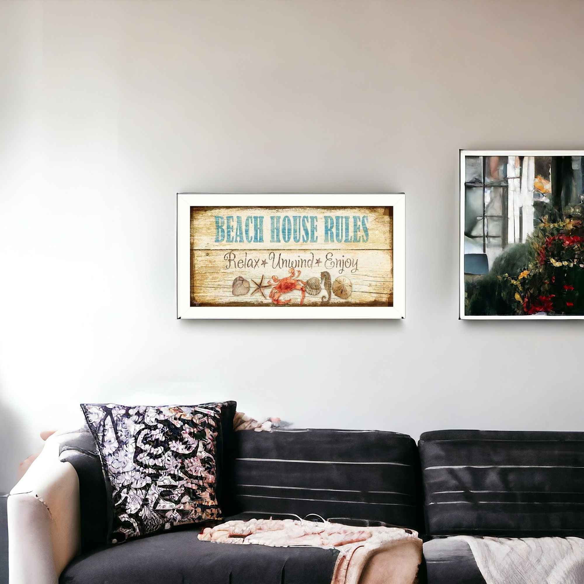 Beach House Rules White Framed Print Wall Art