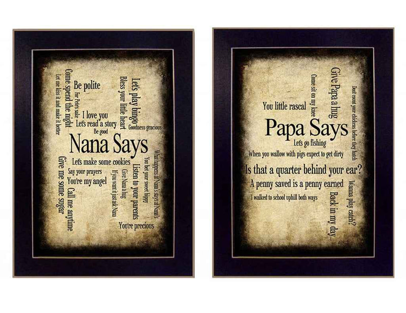 Set Of Two Nana Or Papa Black Framed Print Wall Art