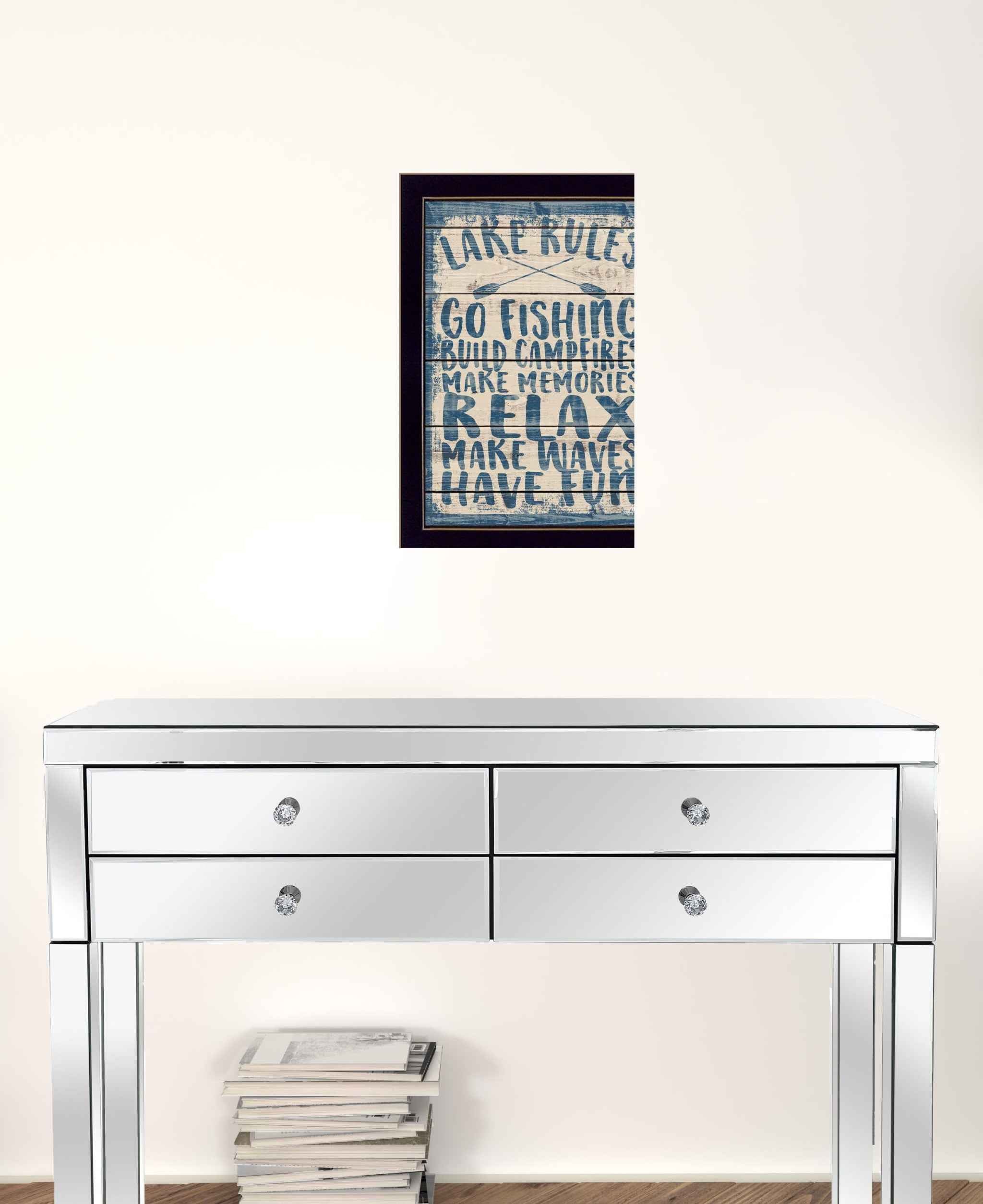 Lake Rules 2 Black Framed Print Wall Art