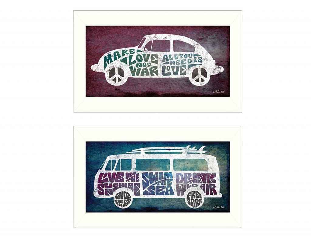 Set Of Two Retro White Framed Print Wall Art