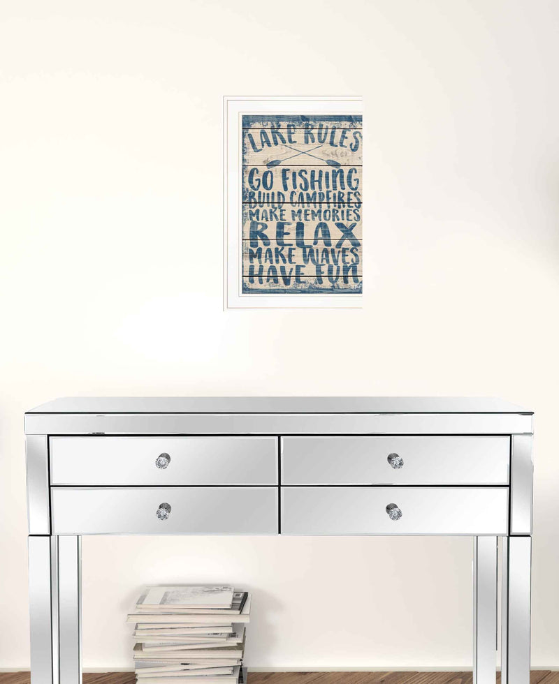 Lake Rules 1 White Framed Print Wall Art